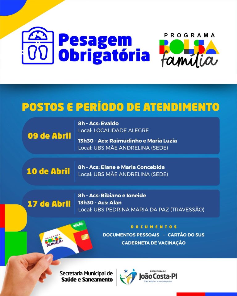 Secretaria de Saúde realiza pesagem obrigatória do Programa Bolsa Família em João Costa.