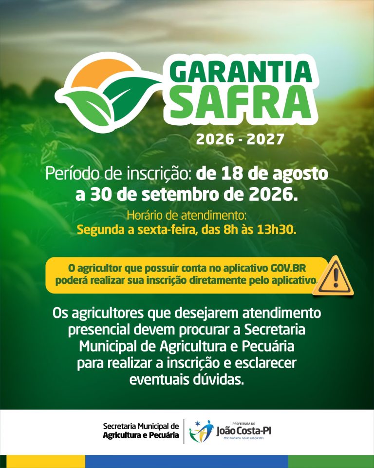 Secretaria de Agricultura de João Costa abre inscrições para o Garantia Safra 2026-2027